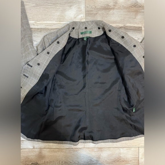 Lauren Ralph Lauren Blazer Academia Coat Wool  Checker Gray button Equestrian 10 - Picture 9 of 11